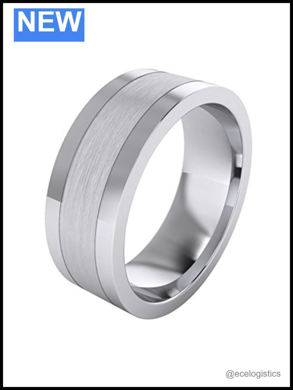 Sterling Silver 8mm Flat Court Brushed Center Polished Sides Mens Ring Wedding